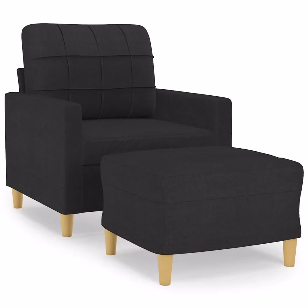 Poltrona Lounge Moderna con Poggiapiedi in Tessuto Nero con Braccioli e Struttura in Metallo e MDF – 2