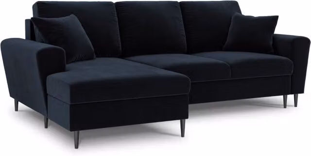 Divano convertibile angolare sinistro con contenitore Kyoto Cosmopolitan Design in velluto blu scuro per 4 persone L: 241 cm, P: 105 cm, H: 88 cm – 1