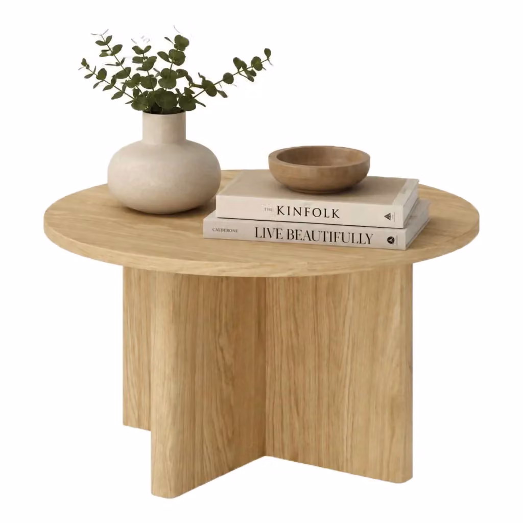 Tavolino da salotto rotondo Kasi DMORA in legno color rovere marrone L: 90 cm, P: 90 cm, H: 49 cm – 2