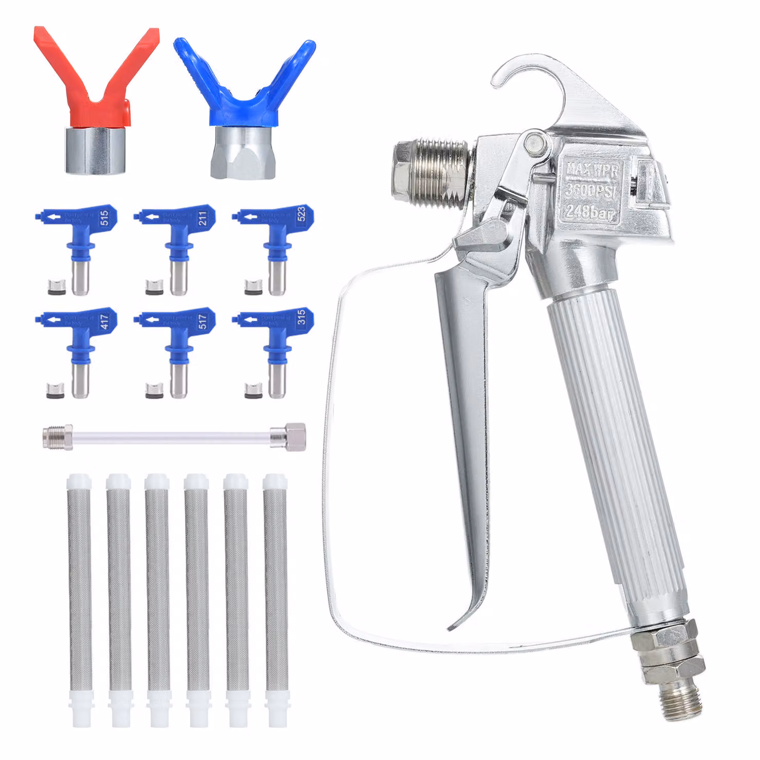 Set di ugelli a spruzzo airless da 6 pezzi – Alta pressione 3600 PSI, ugelli reversibili + 2 portaugelli, ricambi per pistole a spruzzo airless