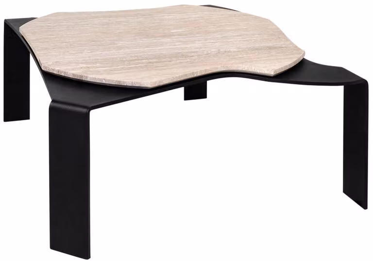 Tavolino Casa Padrino nero/beige 75,5 x 78 x h. 32,5 cm - tavolino di design per soggiorno con piano in marmo