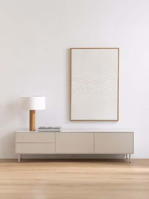Mobile TV Qbic Kenay Home color tartaruga, marrone e beige, stile minimalista in legno e metallo, L: 182,5 cm, P: 48 cm