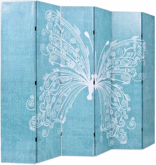 Paravento Pieghevole vidaXL con Stampa Floreale Blu, L: 228 cm, H: 170 cm