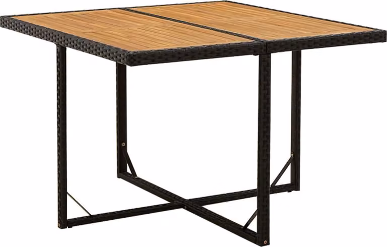 The Living Store tavolo da giardino nero 109x107x74cm in poly rattan legno massiccio acacia