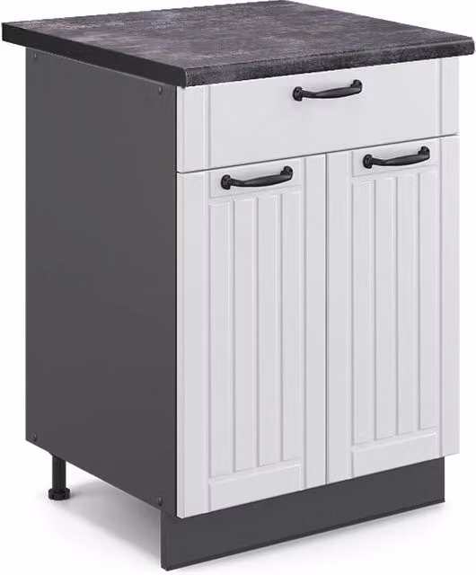 Mobiletto base per cucina Fame-Line Bianco rustico/Antracite 60 cm con cassetto, PL Antracite Vicco