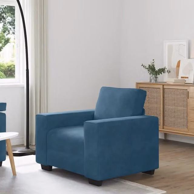 Divanetto Relax Design Mania in Velluto Blu con Braccioli per Soggiorno e Camera da Letto – 1