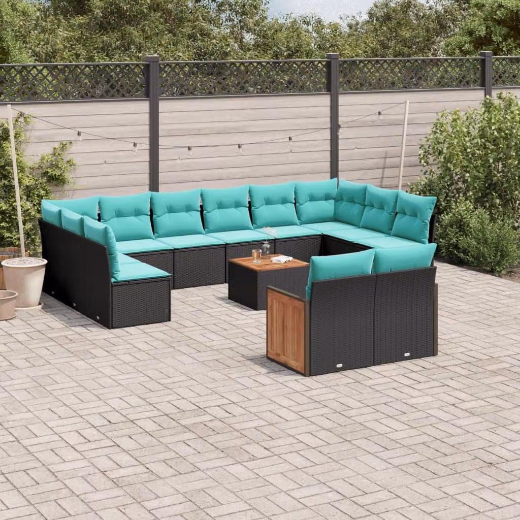 Maison Exclusive - Set da giardino 13 pezzi con cuscini, polyrattan nero