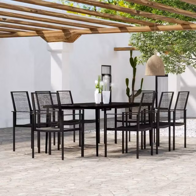 Set da pranzo da giardino moderno vidaXL in acciaio nero e vetro, 9 pezzi – 1