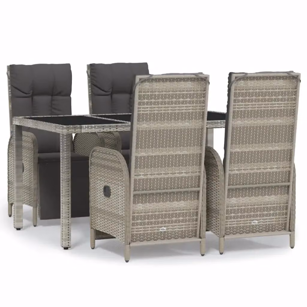 Set da Pranzo da Giardino vidaXL in Polyrattan Grigio con Tavolo in Vetro e 5 Sedute con Cuscini – 2