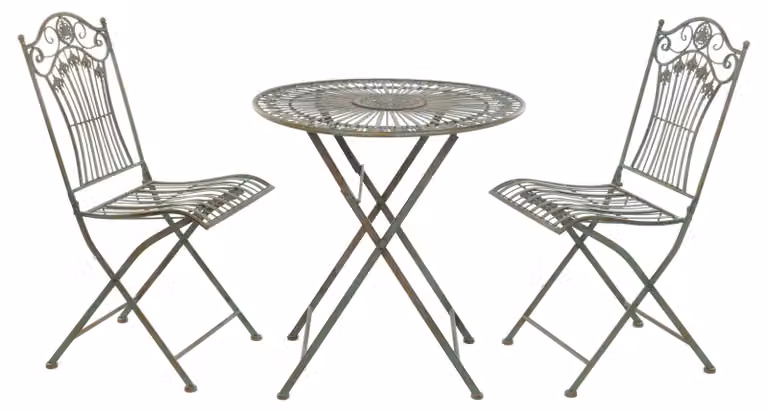 Set da bistrot Moritz, 3 pezzi, pieghevole, verde antico - Set di mobili da giardino in metallo - Tavolo pieghevole Ø 69,5 cm con 2 sedie pieghevoli - Set da giardino vintage per terrazza
