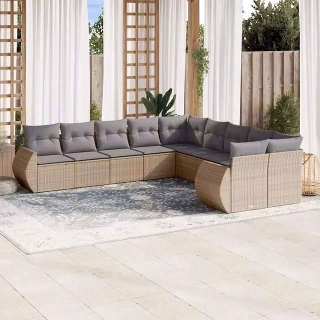 Set Divano da Giardino 10 pz con Cuscini Beige in Polyrattan 3254246