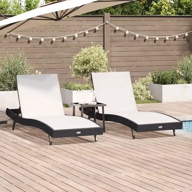 Lettino da sole 3 pz polyrattan Nero e Bianco 3381204