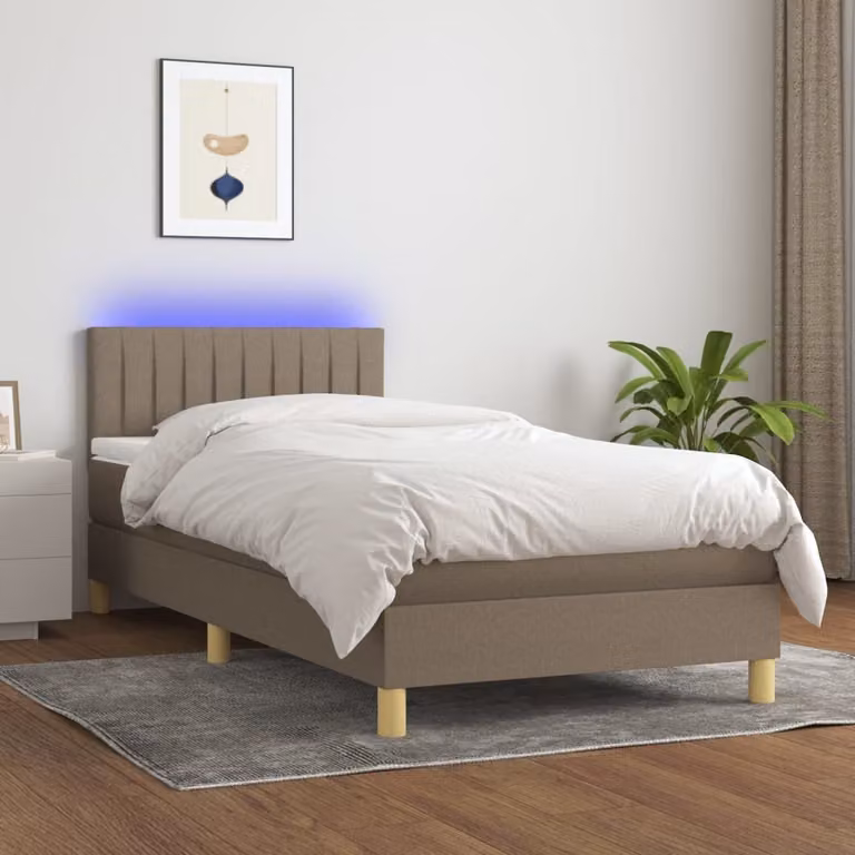 The Living Store Letto a molle insacchettate con materasso e tessuto LED Taupe 90x190 cm
