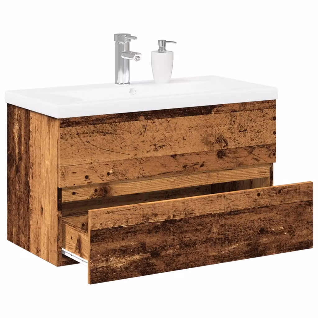 Mobile con Lavabo Integrato vidaXL in Legno Antico Bianco e Marrone con Cassetti e Ante per Bagno Moderno