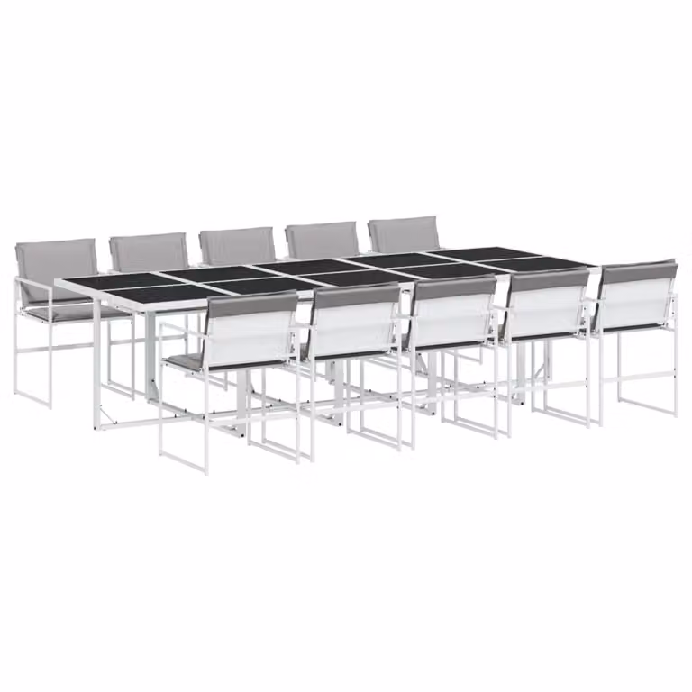 Set da Pranzo da Giardino 11 pz con Cuscini Bianco in Textilene