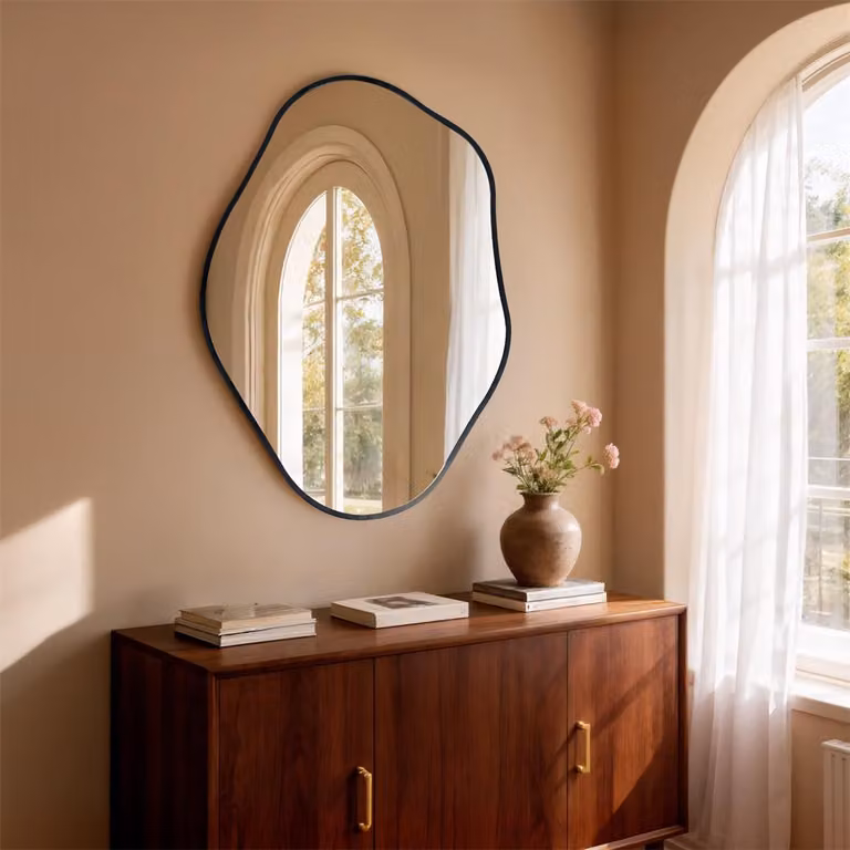 WISFOR Specchio da parete irregolare, specchio da parete asimmetrico, specchio da bagno, specchio da ingresso, 60 x 80 cm