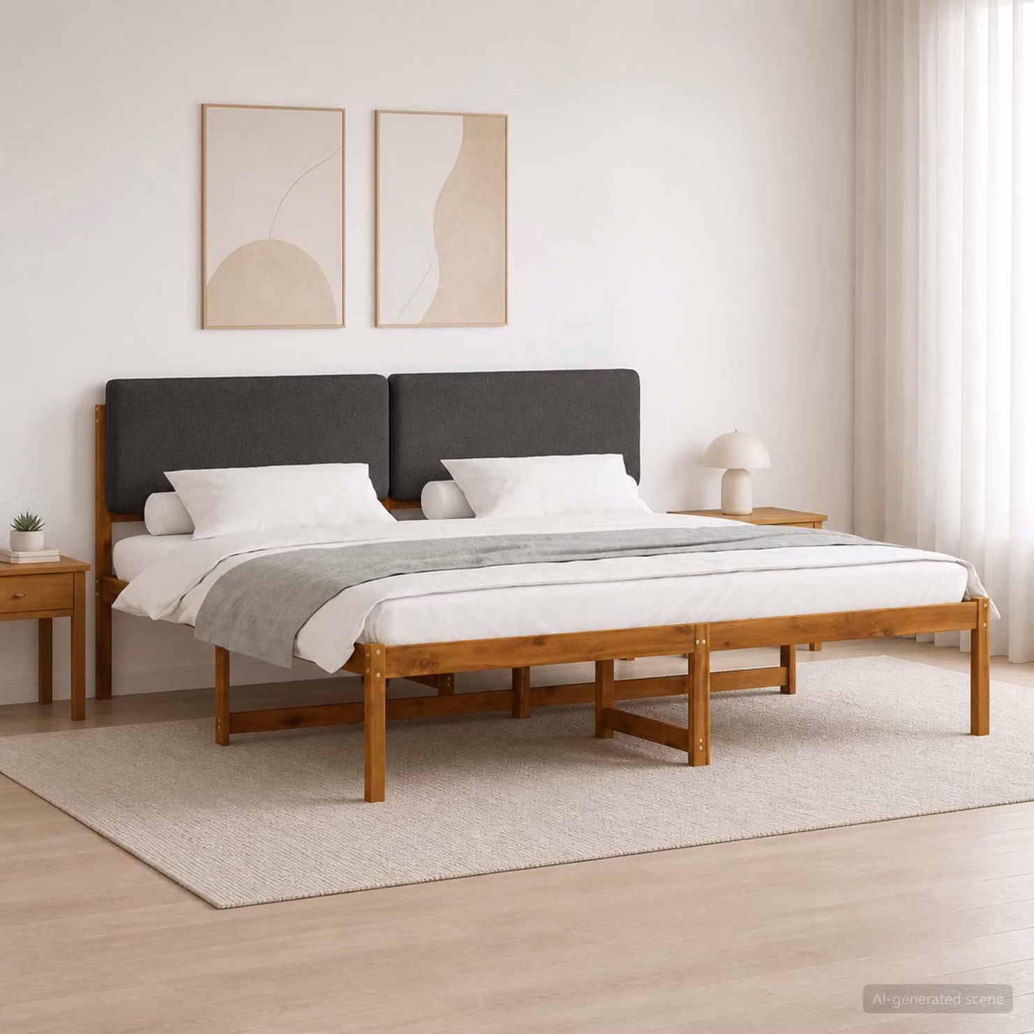 vidaXL Letto con Testiera Rivestita Naturale e Grigio Scuro