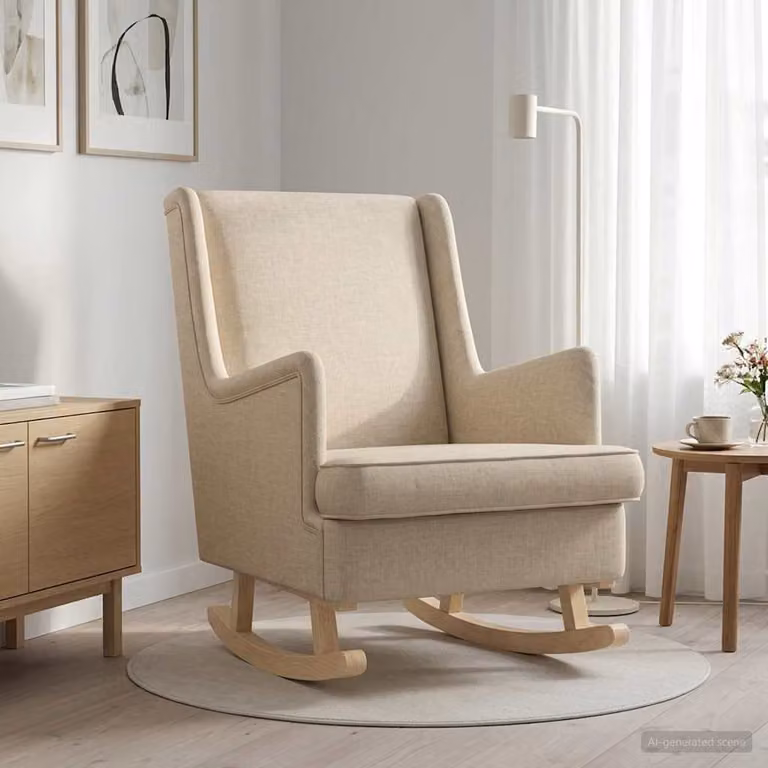 Sedia a dondolo vidaXL in tessuto beige con struttura in legno e metallo L/P/H: 62 x 80 x 85 cm