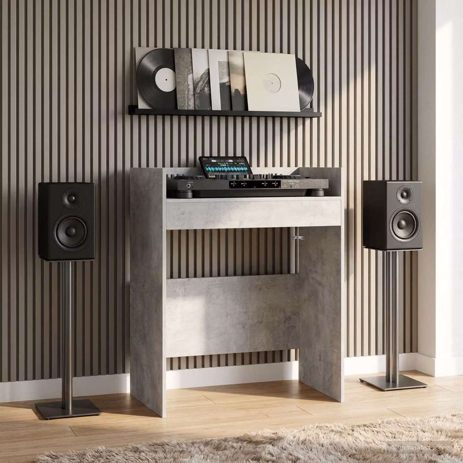 vidaXL Tavolo DJ moderno in legno ingegnerizzato grigio, L: 82 cm, P: 45 cm, H: 102 cm