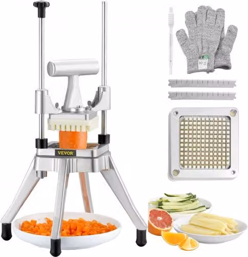 Tritatutto Manuale Multifunzione VEVOR in Acciaio Inox Color Argento con 2 Lame di Ricambio e Base Antiscivolo