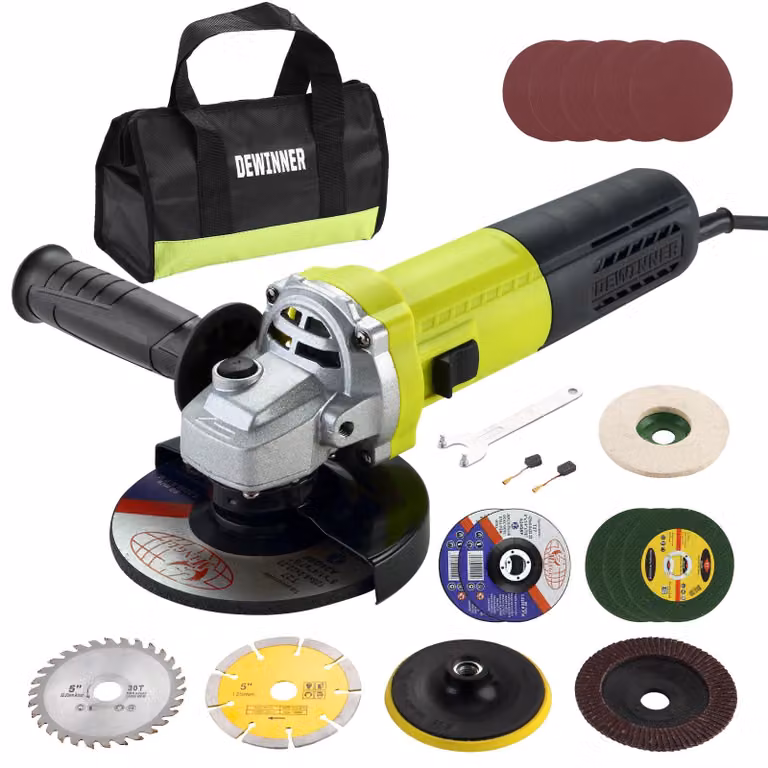 Smerigliatrice angolare da 125 mm, 1000 W, con 20 accessori e borsa a tracolla in tela