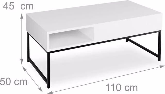 Tavolino da salotto moderno pieghevole con piano sollevabile 60 x 110 x 77,5 cm in truciolare bianco 13_0015740