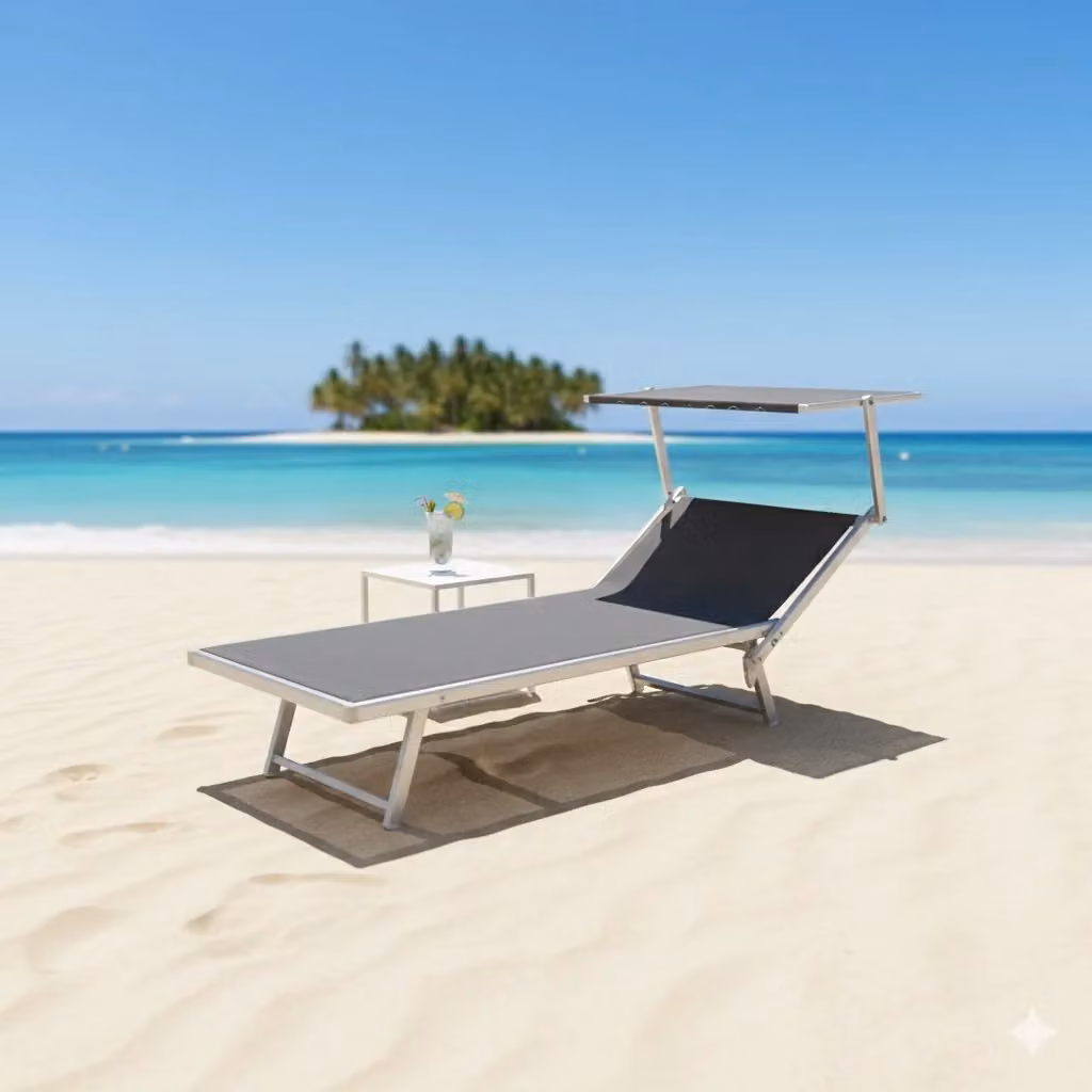 Set di 2 lettini da spiaggia Atrani con parasole Lif colore grigio in alluminio verniciato e tessuto textilene – 2
