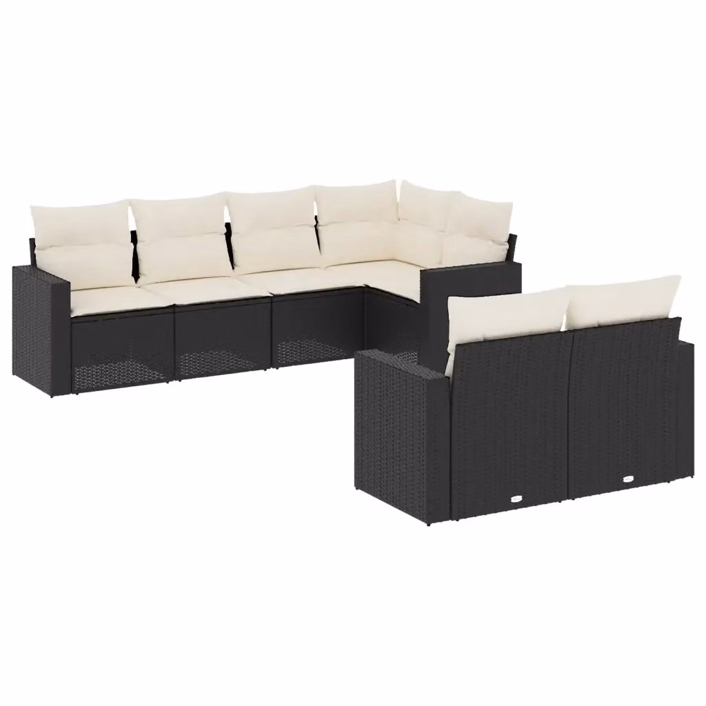 vidaXL Set Divani da Giardino a L con Cuscini 7pz Nero e Bianco in Polyrattan e Metallo – 2