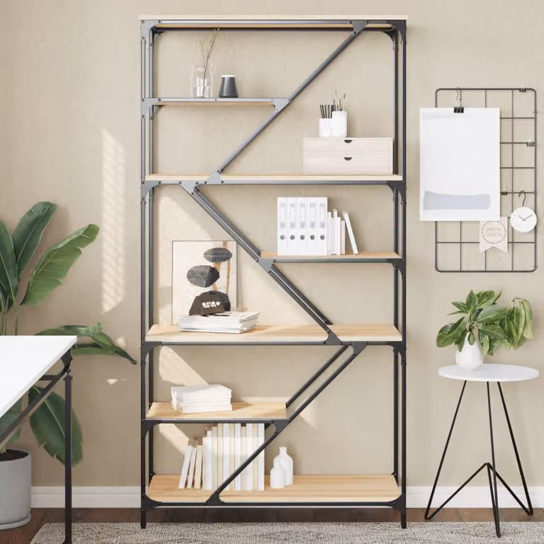 Libreria Industrial vidaXL in Rovere Sonoma e Acciaio, L 91 cm x P 36 cm x H 176 cm