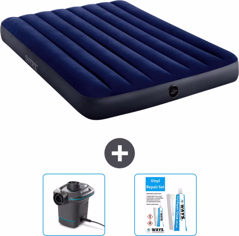 Intex Airbed - Letto matrimoniale - 137 x 191 x 25 cm - Blu - Include pompa e kit di riparazione