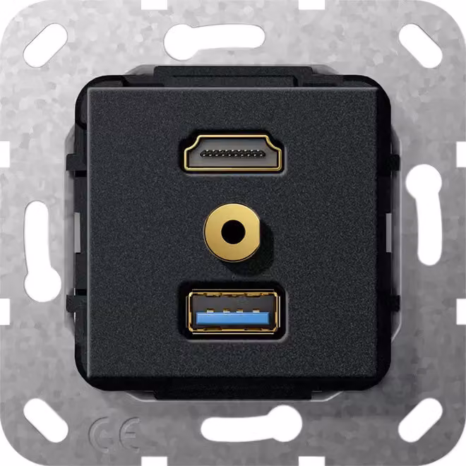 GIRA 4847208, HDMI + USB A + 3,5 mm, nero