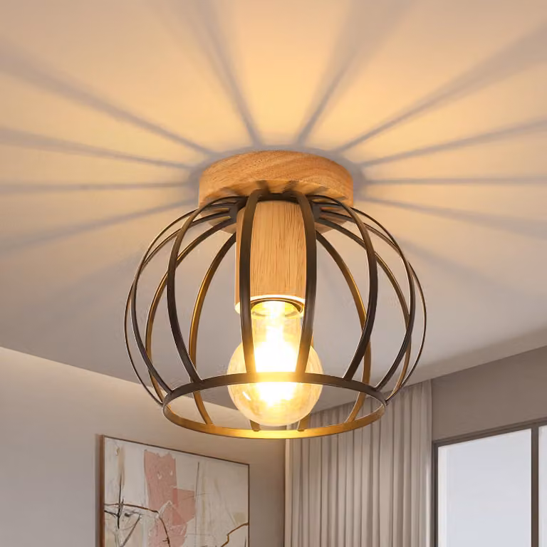 Comely: Lampada da soffitto vintage in stile industriale, con portalampada E27 e struttura a gabbia, colore nero