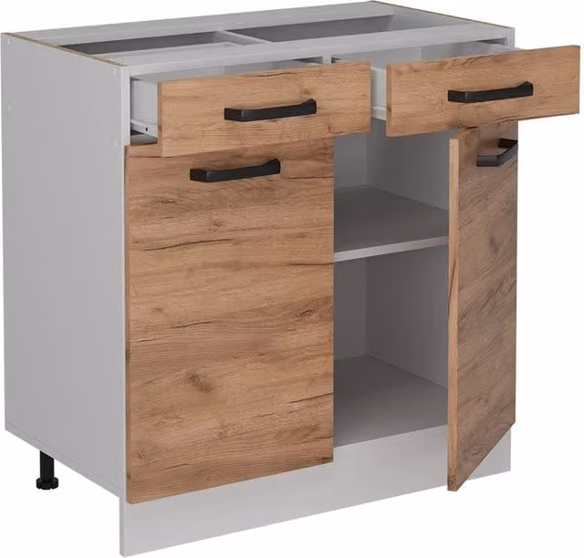 Mobiletto base per cucina Vicco R-Line in rovere e bianco con ante a battente e cassetti, L: 80 cm