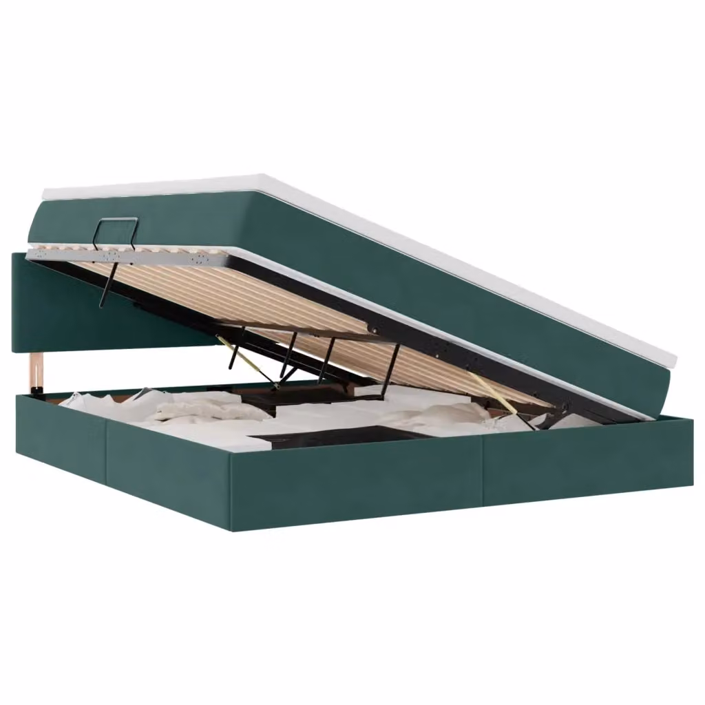 Letto con contenitore e illuminazione LED vidaXL in velluto verde, L/P/H: 204 x 160 x 88 cm – 2