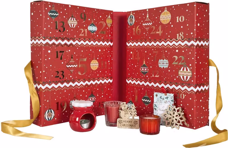 Calendario dell'Avvento - 34 x 25 x 14 cm - Calendario festivo - Calendario dell'Avvento - Regalo di Natale - Natale - Regalo - Rosso