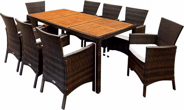 Set da giardino Rom Casaria composto da 9 pezzi in polyrattan e legno di acacia marrone