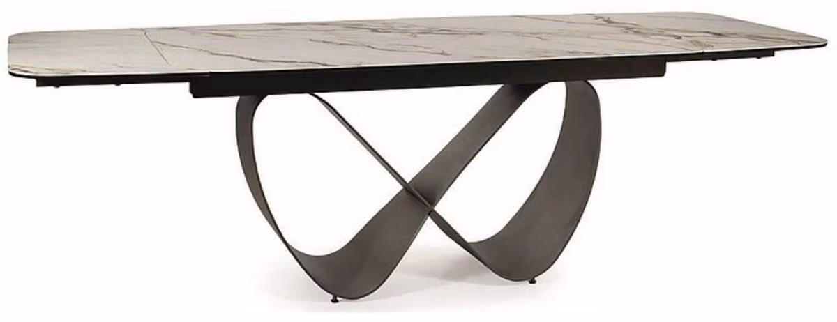 Casa Padrino tavolo da pranzo bianco / marrone / nero opaco 160-240 x 95 x h. 76 cm - Tavolo da cucina allungabile con piano in vetro temperato ceramico - Mobili per la sala da pranzo - Mobili