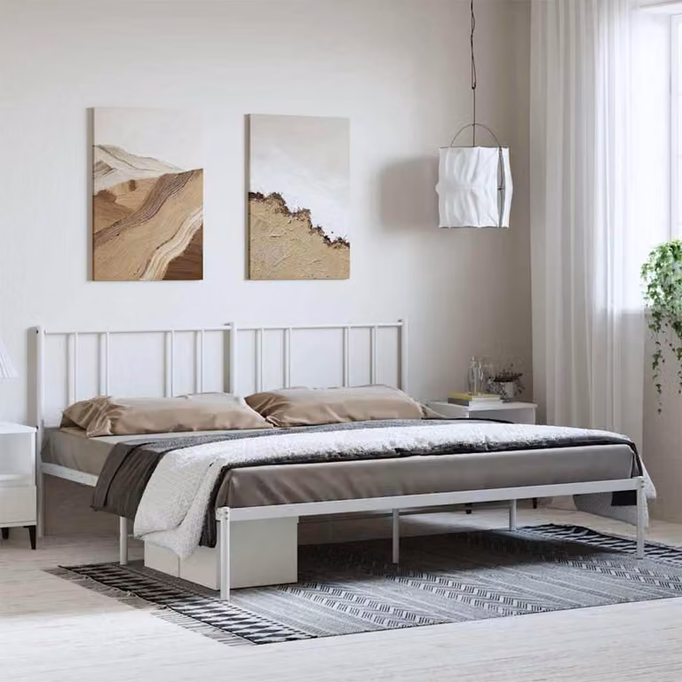 vidaXL Giroletto con Testiera in Metallo Bianco L: 187 cm, P: 90 cm, H: 219 cm