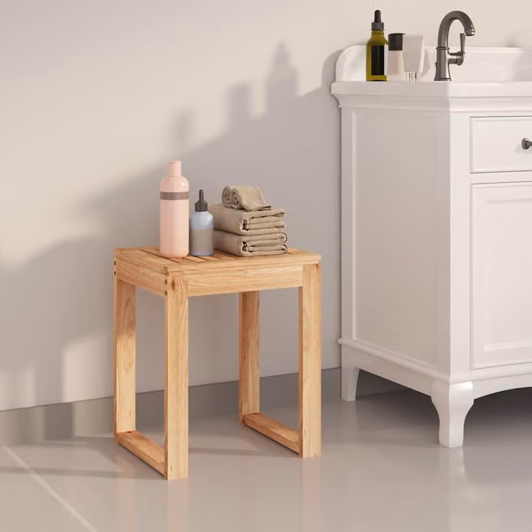 vidaXL Sgabello da Bagno in Legno Massello di Noce Marrone L: 40 cm, P: 30 cm, H: 46 cm