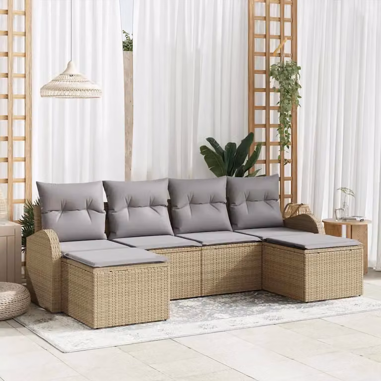 Set Divano da Giardino vidaXL 6 pz Beige con Struttura in Acciaio e Cuscini Imbottiti