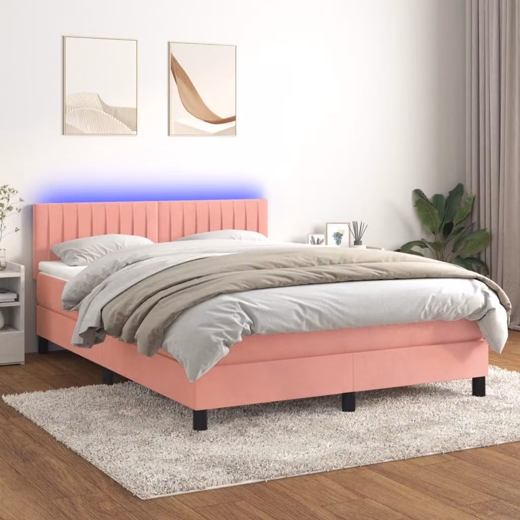 Maison Exclusive - Letto a Molle con Materasso e LED Rosa 140x190 cm in Velluto