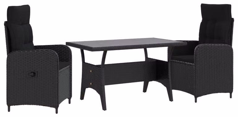 Set da pranzo per esterni 3 pcs Nero polyrattan