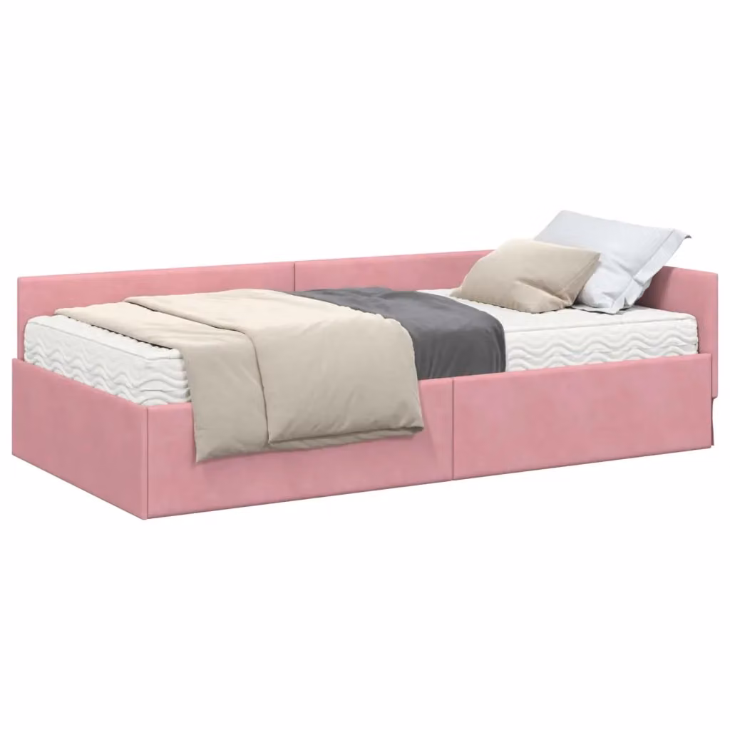 Letto angolare con materasso 2 pezzi vidaXL in velluto rosa, L/P/H: 90 x 200 x 103 cm – 2