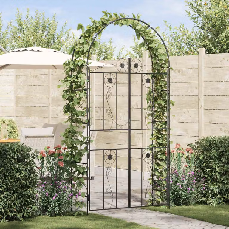 Arco da giardino vidaXL in acciaio nero, L 115 cm x P 37 cm x H 226 cm