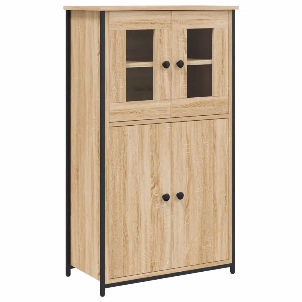 Credenza moderna vidaXL in legno e metallo con vetro, colore beige, L: 62 cm, P: 32 cm, H: 106,5 cm – 2