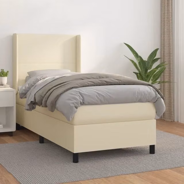 Letto a molle con materasso vidaXL in similpelle beige e bianco L/P/H: 203 x 83 x 128 cm