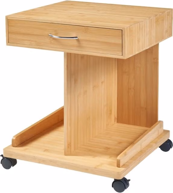 Tavolino laterale su rotelle con cassetto e 2 ripiani bambù 57 x 43 x 43 cm naturale 03_0010981