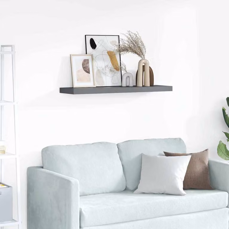 Scaffale a parete vidaXL in MDF e metallo, Grigio Lucido, L: 90 cm, P: 23,5 cm, H: 3,8 cm