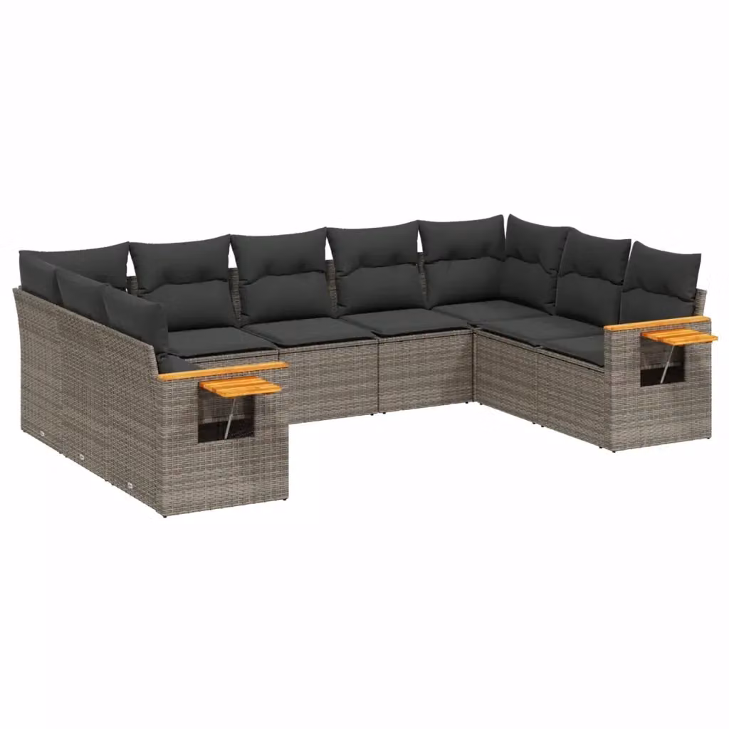 Set Divano da Giardino vidaXL 9 pz Grigio con Cuscini e Tavolino in Polyrattan e Legno di Acacia – 2