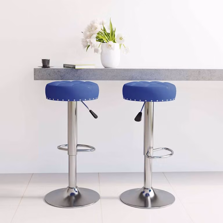 Set di 2 sgabelli da bar vidaXL blu in tessuto con base girevole a 360 gradi